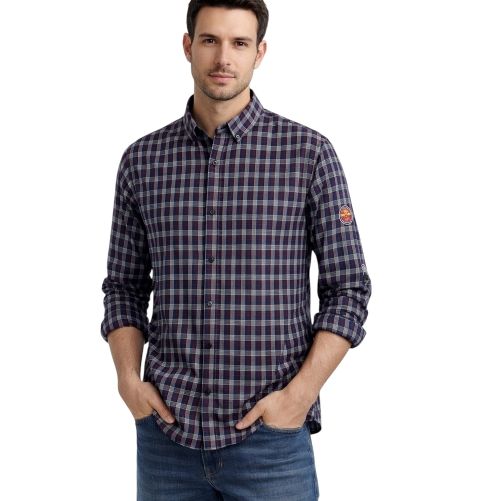 NWT Scotch & Soda Men’s Plaid Button Down Shirt Navy Red Cotton Sz M